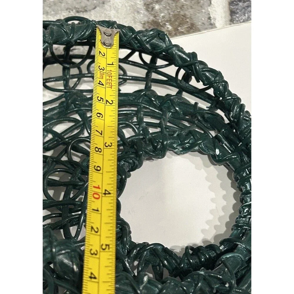Vintage Dark Green Open-weave Vine Wall Pocket Basket Wicker Hanging Boho